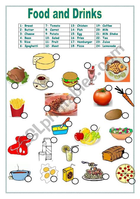 Food And Drink Esl Worksheet