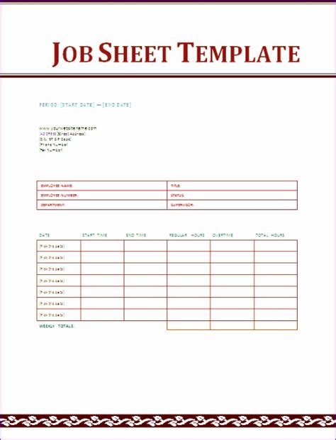 8 Job Sheets Templates Excel Excel Templates