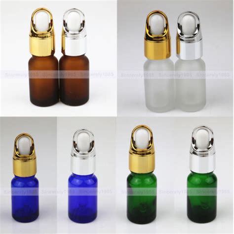 1 3oz 10ml Amber Blue Green Glass Bottles W Gold Basket Eye Dropper