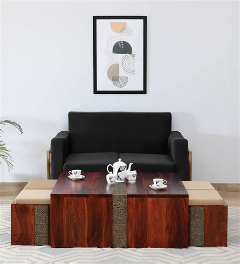 Buy Aakrit Sheesham Wood Nesting Coffee Table Set Stools In