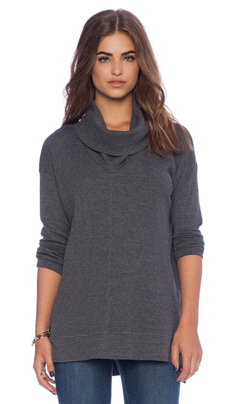 Splendid Thermal Cowl Neck Top In Charcoal Revolve