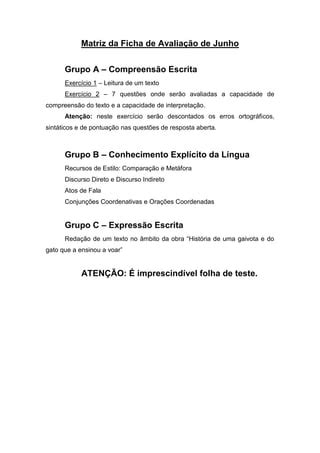 Matriz Da Ficha De Avalia O De Junho Pdf