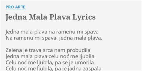 JEDNA MALA PLAVA LYRICS By PRO ARTE Jedna Mala Plava Na