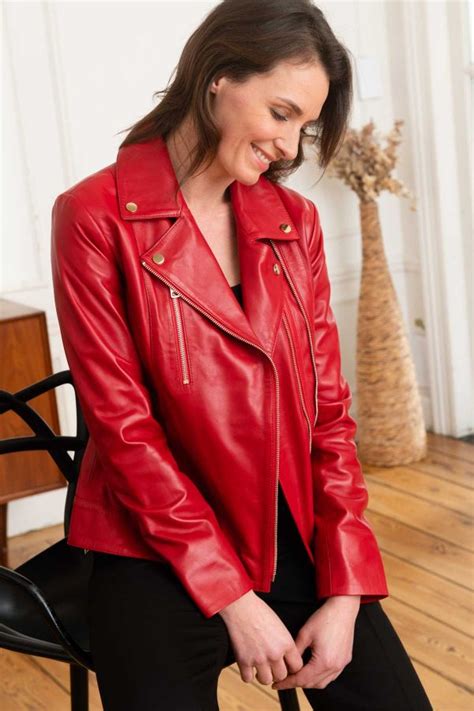 Blouson Femme Cityzen Elsa Agneau Perle Rouge Doree Cuir City