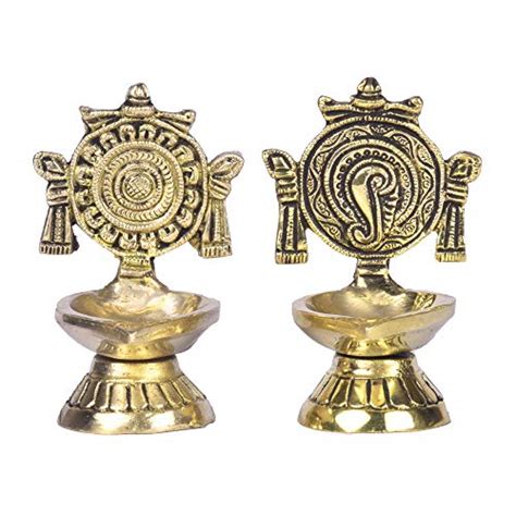 Buy Printology Wood Pure Brass Shanku Chakra Table Diya Bhimonee Decor