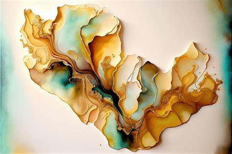 Abstract Art Painting In Alcohol Ink Technique Golden Pastel Tone