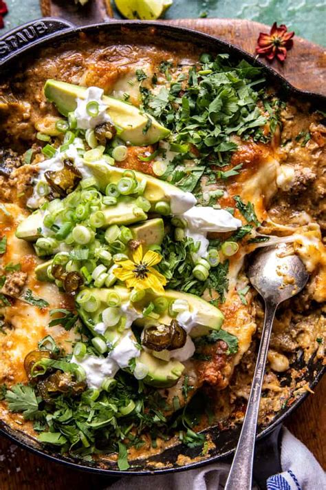 Easy Skillet Cheesy Green Chile Enchilada Bake