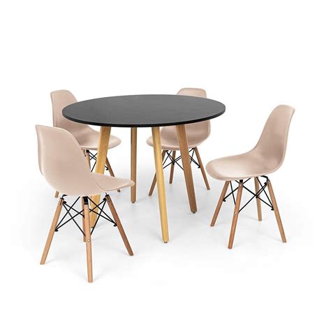 Conjunto Mesa De Jantar Laura Cm Preta Cadeiras Charles Eames Nude