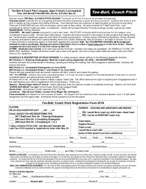 Fillable Online T Ball And Coach Pitch COED Leagues Fax Email Print