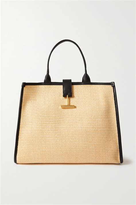 Tom Ford Tara Leather Trimmed Raffia Tote Neutrals ShopStyle