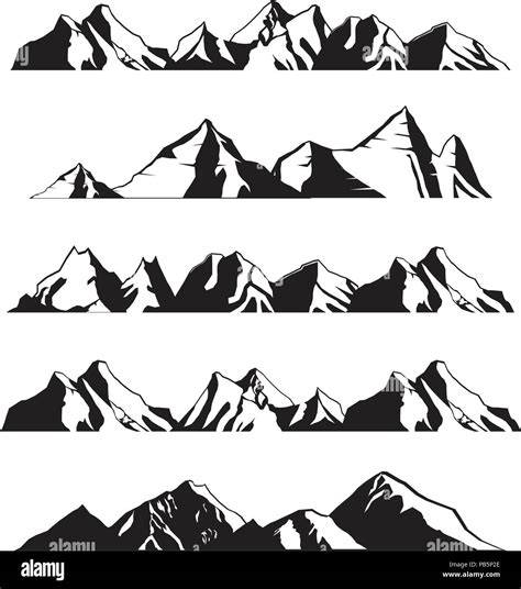 Mountains Silhouette Landscape In Panoramic Illustration Set Stock