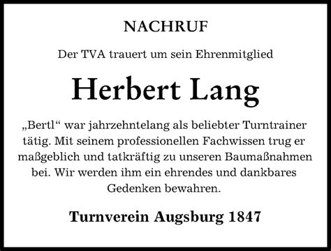 Traueranzeigen Von Herbert Lang Augsburger Allgemeine Zeitung