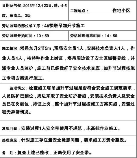 4塔吊加升节监理旁站记录word文档在线阅读与下载无忧文档