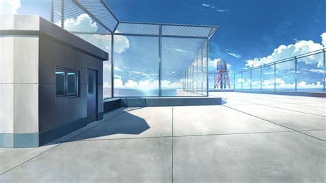 Download Anime School Scenery Empty Rooftop Wallpaper | Wallpapers.com