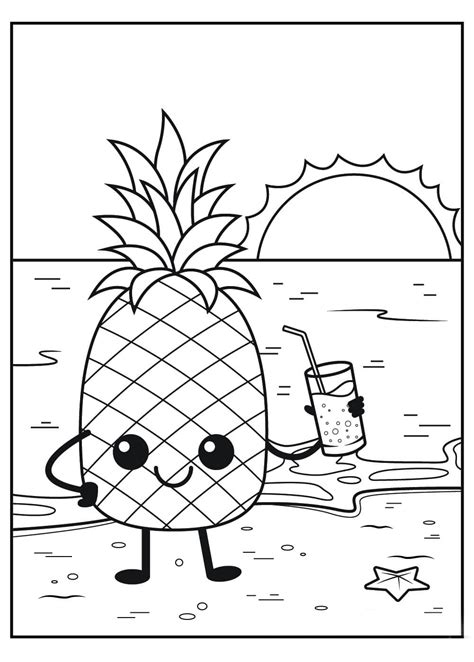 Piña Sonriendo En La Playa Para Colorear Imprimir E Dibujar Coloringonlycom