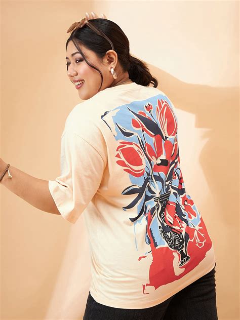 Buy Sassafras Curve Plus Size Floral Printed Pure Cotton Relaxed Fit T Shirt Tshirts For Women