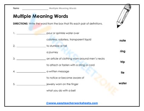 Free Multiple Meaning Words Worksheets For Teaching