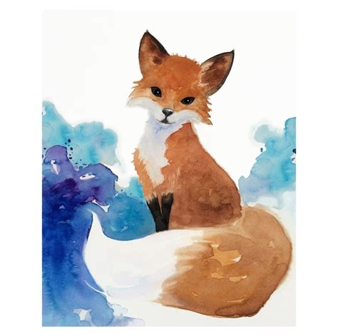 Watercolor Fox Art Nursery Art Kids Art Woodland Painting