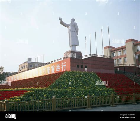 Statue Of Mao Zedong In Tianfu Square Of Chengdu City Sichuan Province