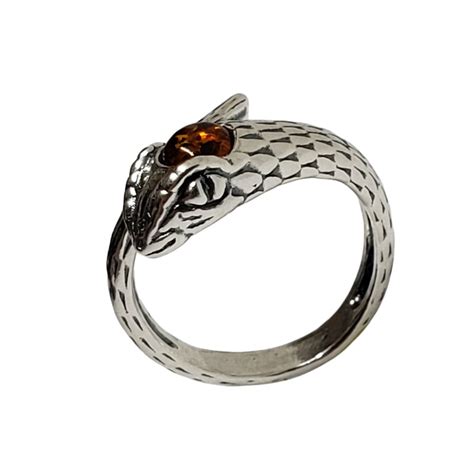 Cognac Amber Adjustable Snake Ring Amberman