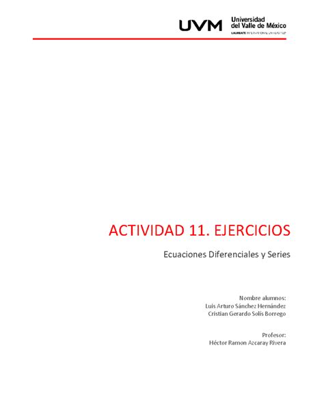 A11 Ejercicios Ecuaciones Diferenciales Y Series ACTIVIDAD 11