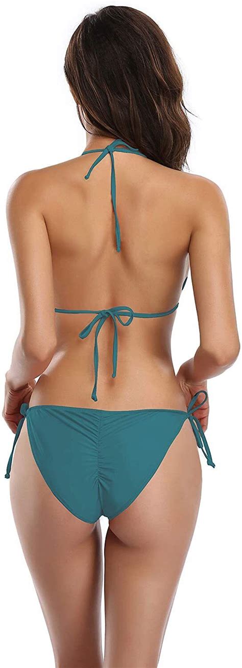 Shekini Womens Tie Side Bottom Padded Top Triangle Valley Green Size