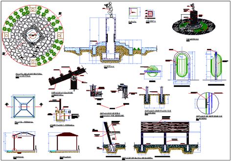 Landscaping and equipment details of public garden dwg file - Cadbull