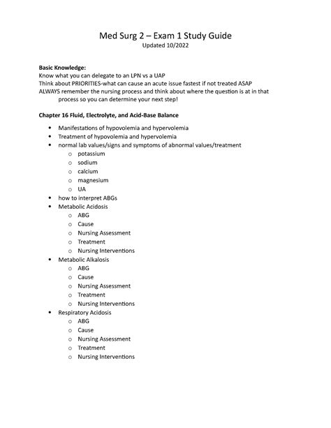 Ms Exam Study Guide Med Surg Exam Study Guide Updated