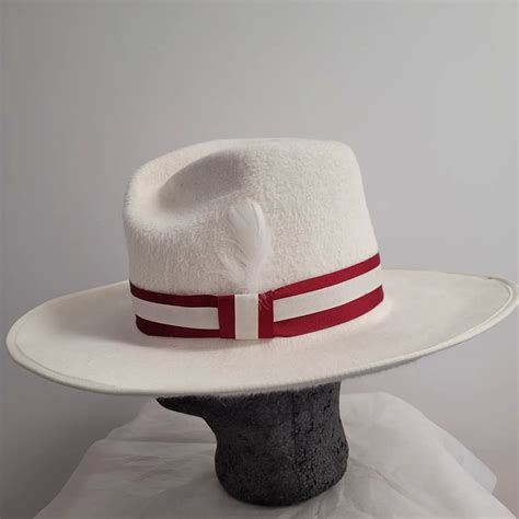 Men Winter White Hi Crown Creased Fedora With 4 Brim And Custom Band