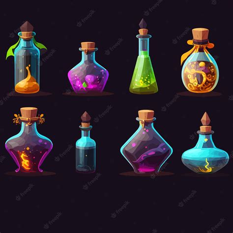 Premium Vector Magic Potion Bottles Glass Jars With Alchemy Elixir Or