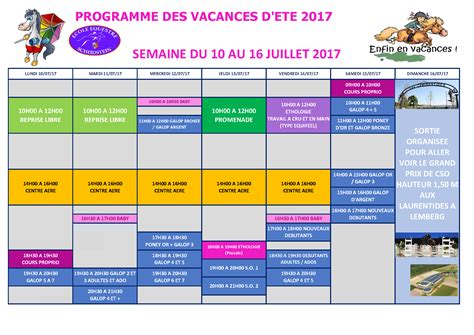 Programme des vacances d été 2017 Ecole Equestre du Scheidstein