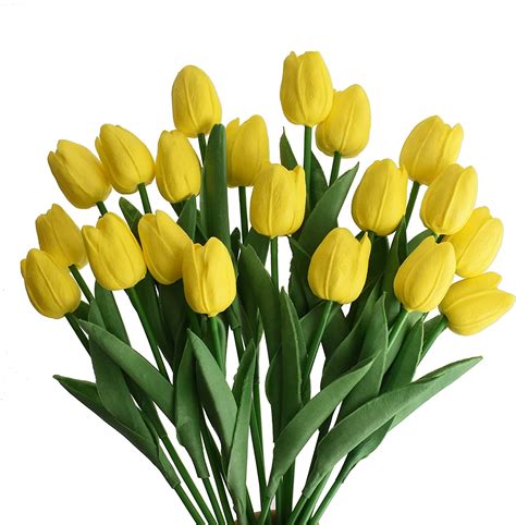 Scheam 20Pcs Tulips Artificial Flowers Faux Tulip Stems Real Feel PU