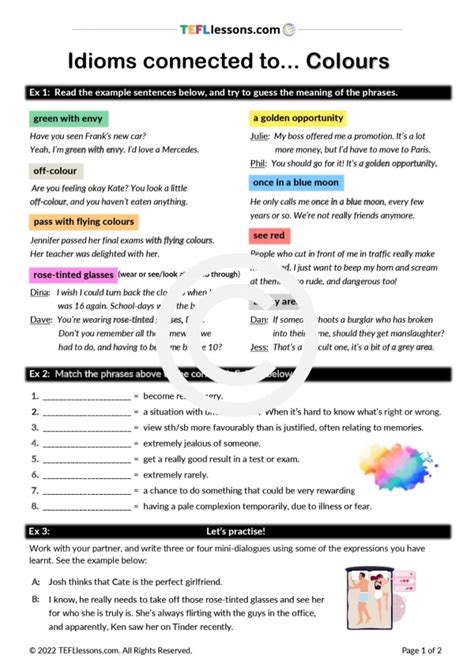 Colour Idioms Tefl Lessons Tefllessons Esl Worksheets Esl