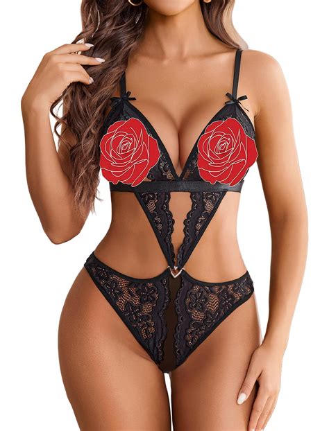 Avidlove Sexy Lingerie For Women One Piece Lace Babydoll Sleepwear Bodysuit Black M For Sale