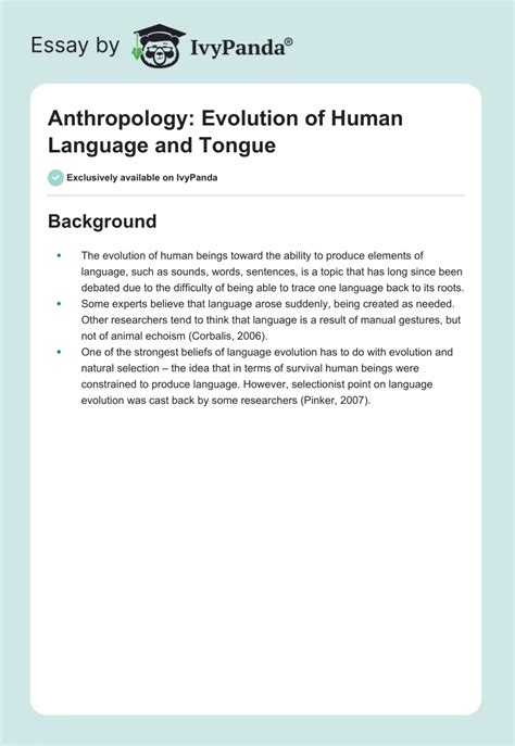 Anthropology Evolution Of Human Language And Tongue 973 Words