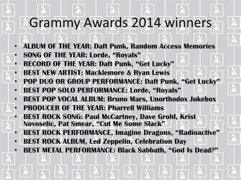Grammy Awards 2014 Winners Ppt
