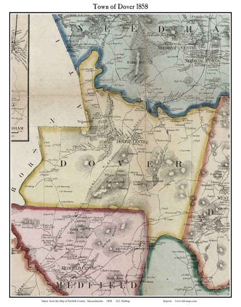 Dover Massachusetts 1858 Old Town Map Custom Print Norfolk Co Old Maps