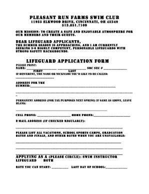 Fillable Online Pleasantrunfarms PRF Lifeguard Application Pleasant