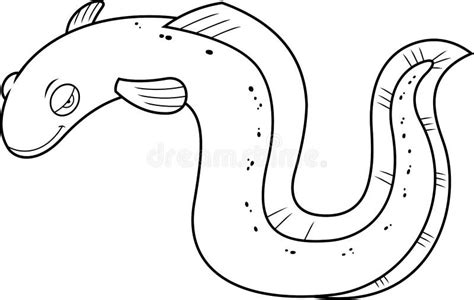 Outlined Cute Electric Eel Fish Cartoon Character Is Swimming Stock