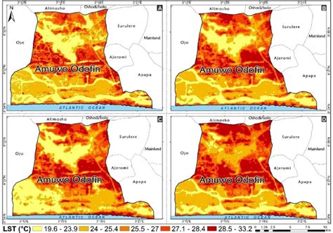 Maps Showing Distribution Of Lst A B C And D