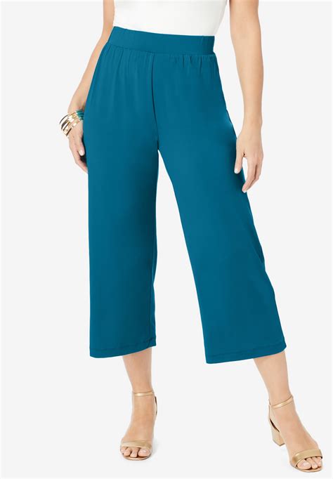 Travel Knit Wide Leg Crop Pant Woman Within