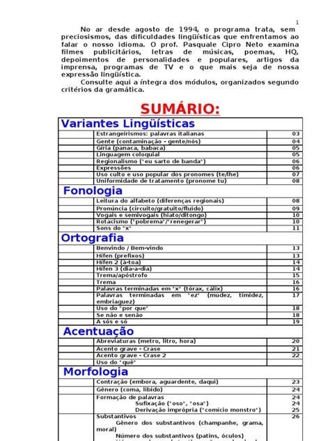 Pdf Apostila De Portugues Pasquale Cipro Neto Nossa Lingua