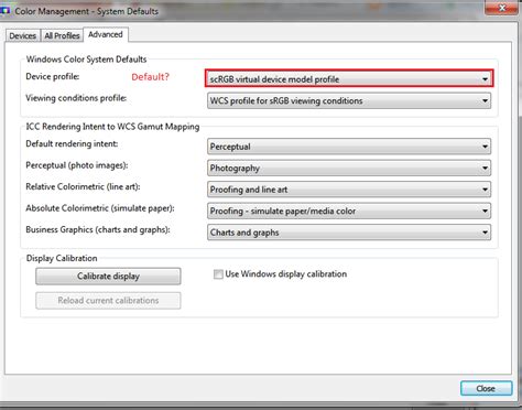 default   color management option solved windows