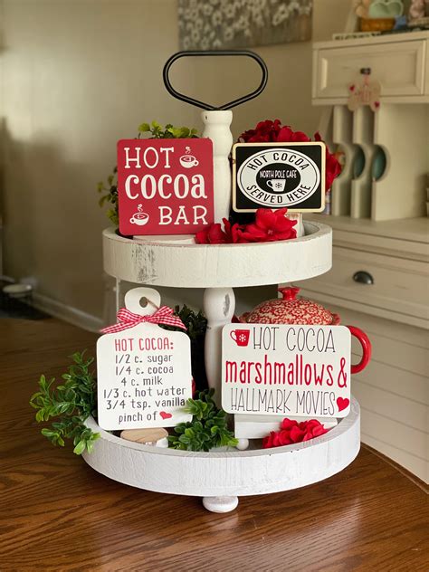 Hot Cocoa Bar Tiered Tray Signs Decor Winter Tier Tray Decor Etsy