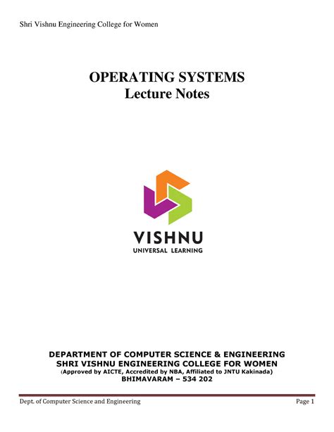 Operating System Notes 1 Operating Systems Lecture Notes Department