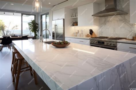 Premium Photo | Elegantly Designed Modern Kitchen with White Marble ...