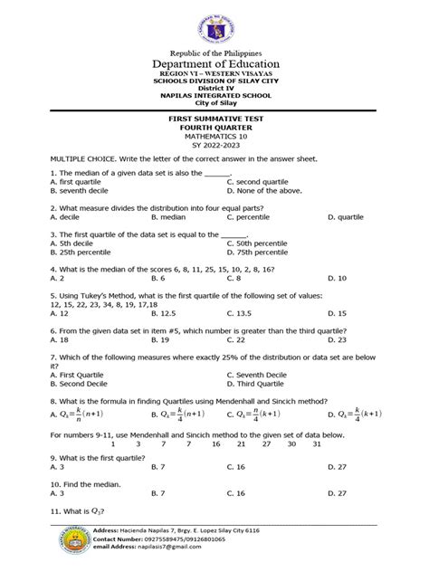 Summative Test 1 Fourth Pdf