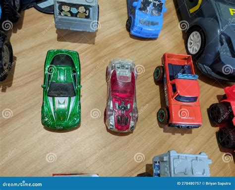 Pekanbaru Indonesia The Group Of Colorful Toy Car Collection On Wooden Background Hot Wheels