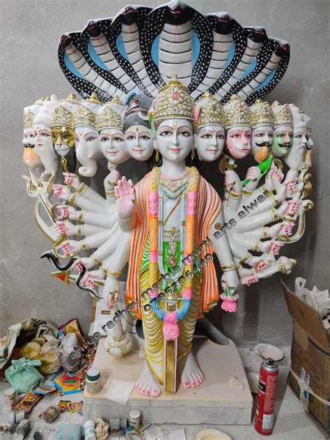 White Painted Virat Avatar Vishnu Marble Statue For Temple Size