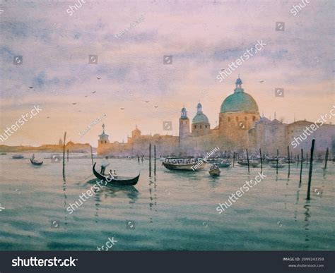 Hand Drawn Watercolor Painting Beautiful Dusk Stock Illustration ...